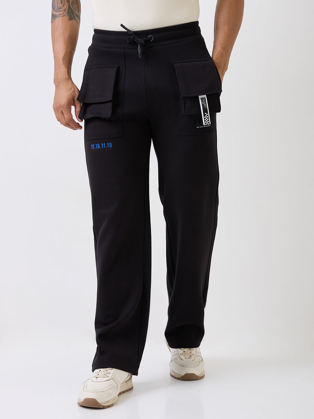 Spykar Black High Rise Straight Fit Casual Knit Track Pants For Men