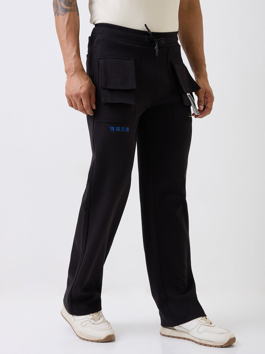 Spykar Black High Rise Straight Fit Casual Knit Track Pants For Men