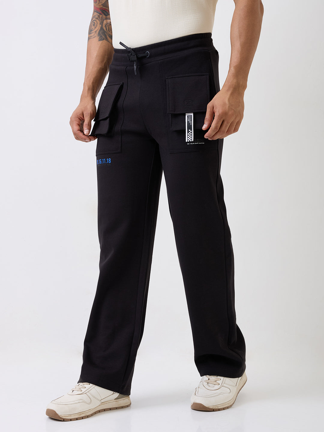 Spykar Black High Rise Straight Fit Casual Knit Track Pants For Men