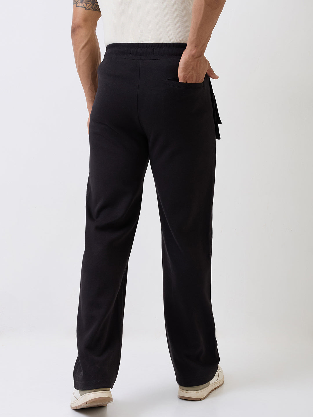 Spykar Black High Rise Straight Fit Casual Knit Track Pants For Men