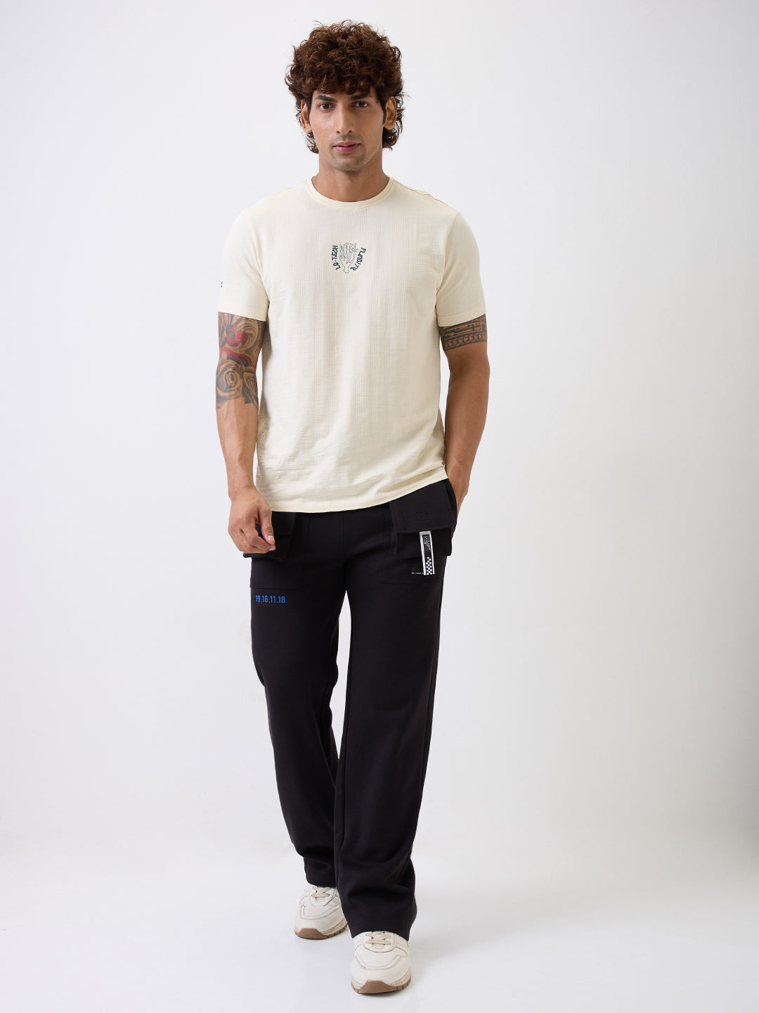 Spykar Black High Rise Straight Fit Casual Knit Track Pants For Men