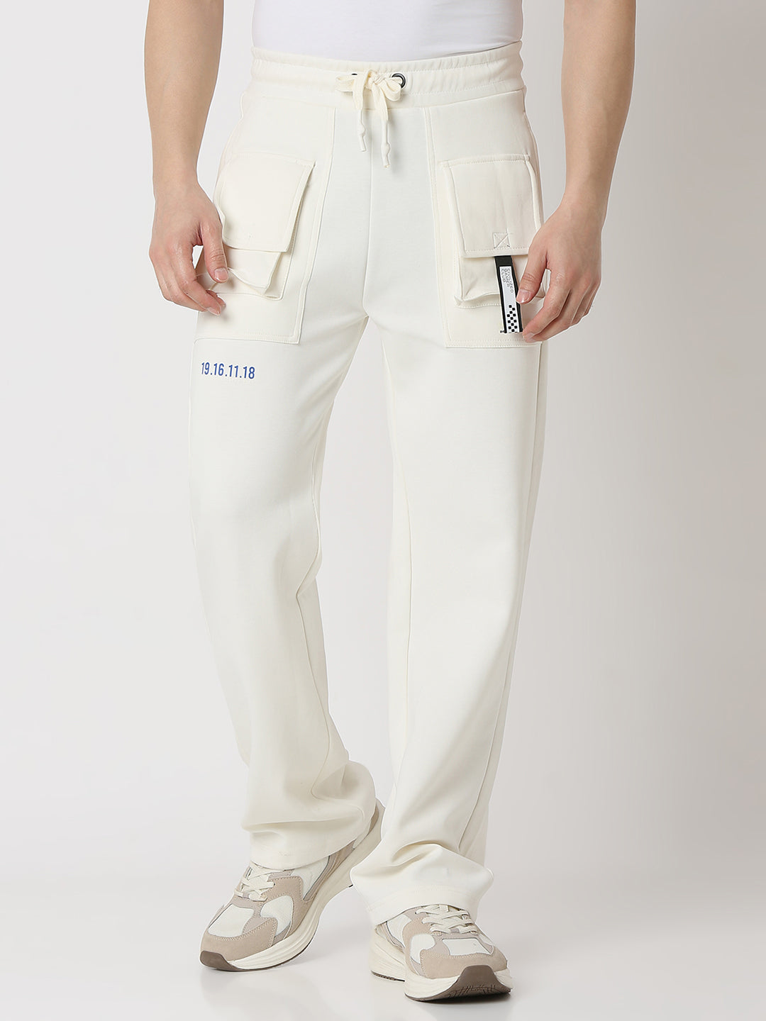 Spykar Off White Straight Fit Track Pants For Men