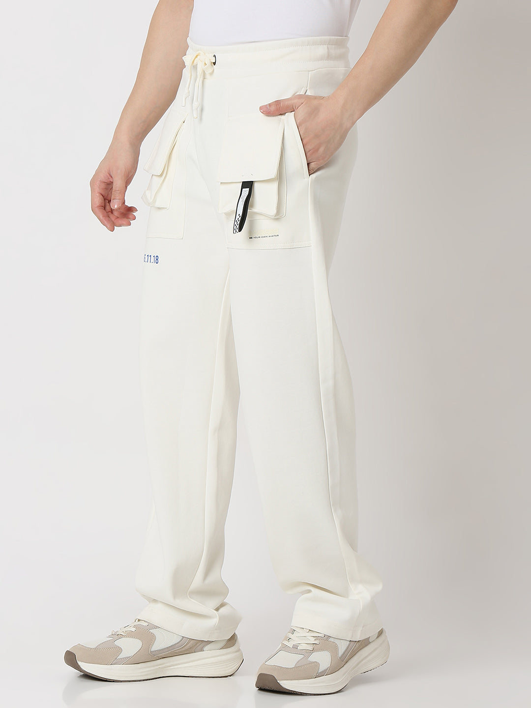 Spykar Off White Straight Fit Track Pants For Men