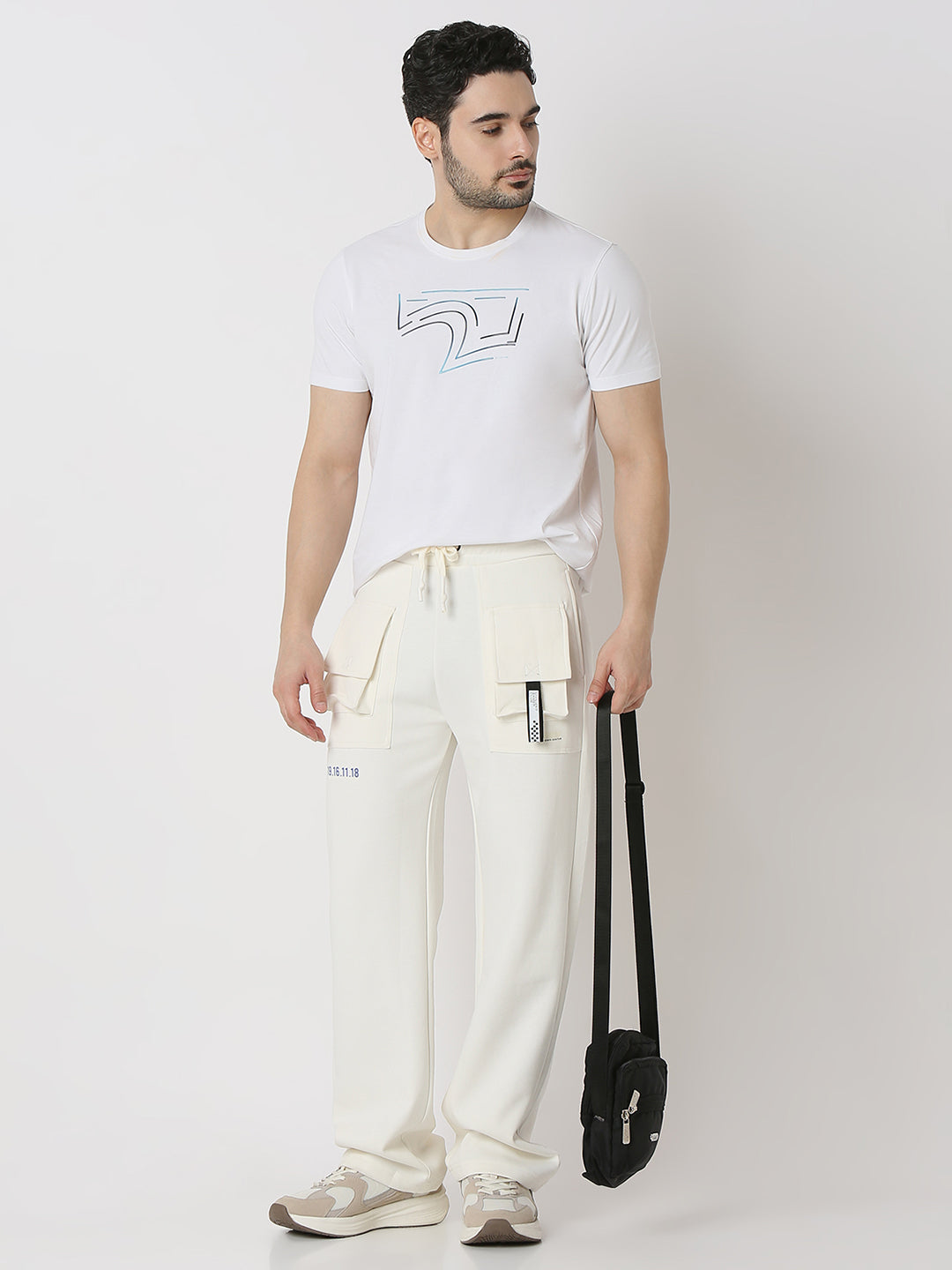 Spykar Off White Straight Fit Track Pants For Men