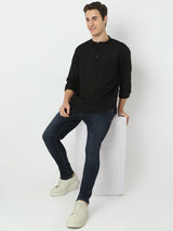 Men Black Linen Solid Kurta