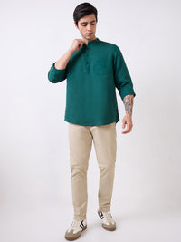Men Green Full Sleeves Slim Fit Solid Kurta