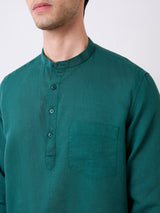 Men Green Full Sleeves Slim Fit Solid Kurta