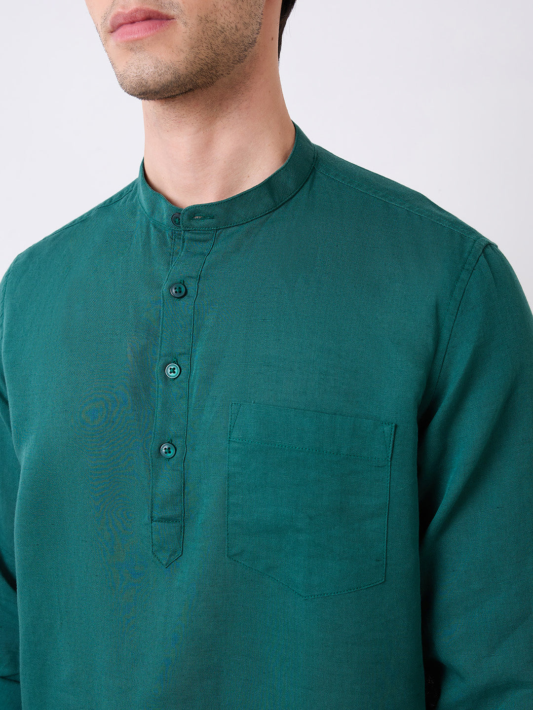 Men Green Full Sleeves Slim Fit Solid Kurta