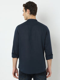 Men Blue Linen Solid Kurta