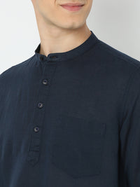 Men Blue Linen Solid Kurta