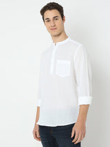 Men White Linen Solid Kurta