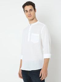 Men White Linen Solid Kurta