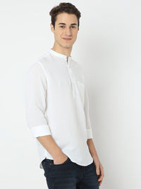 Men White Linen Solid Kurta