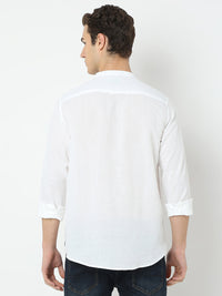 Men White Linen Solid Kurta