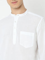Men White Linen Solid Kurta