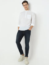 Men White Linen Solid Kurta