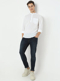 Men White Linen Solid Kurta