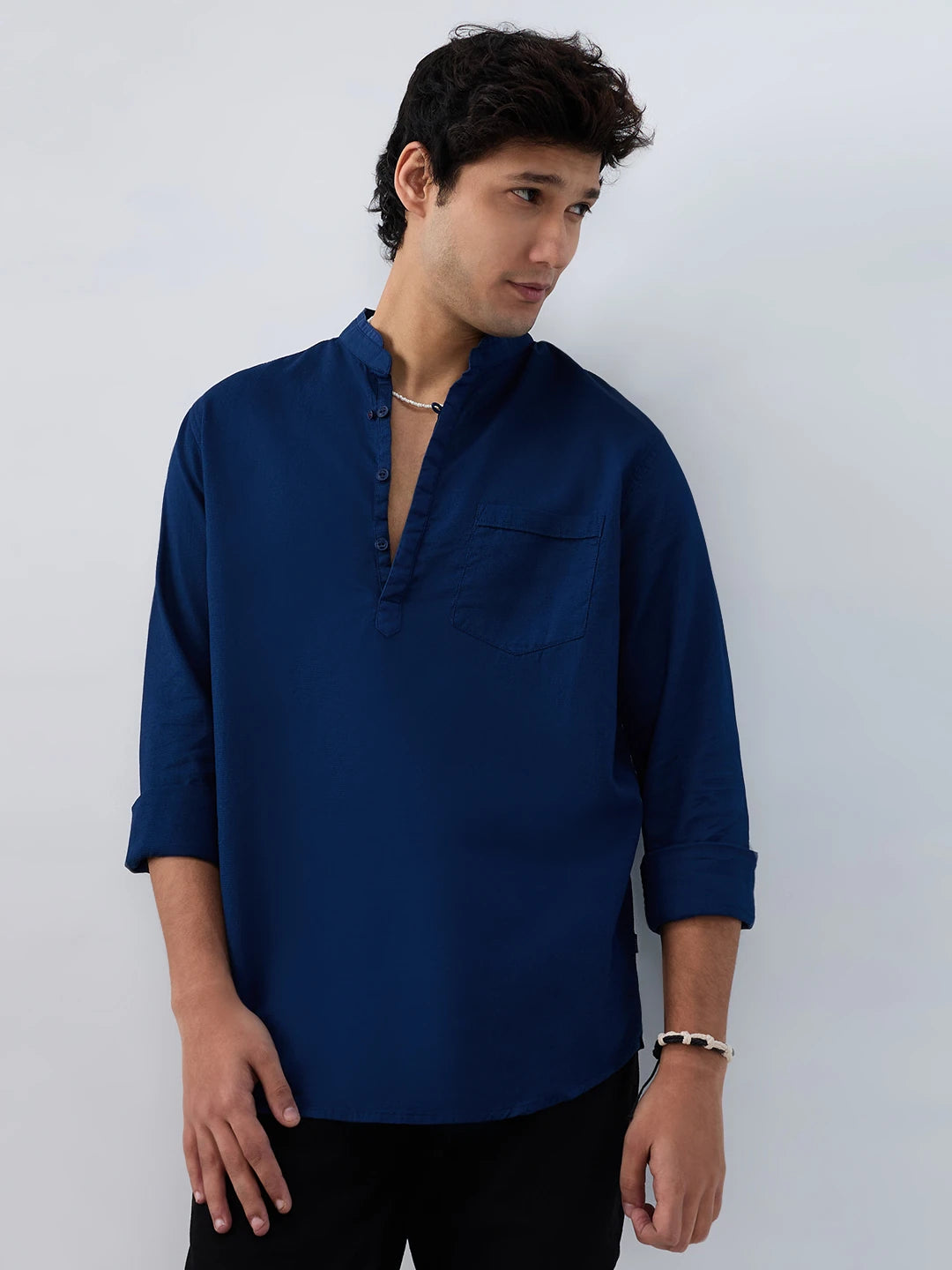 Men Shirt Solid Navy Blue Regular Fit
