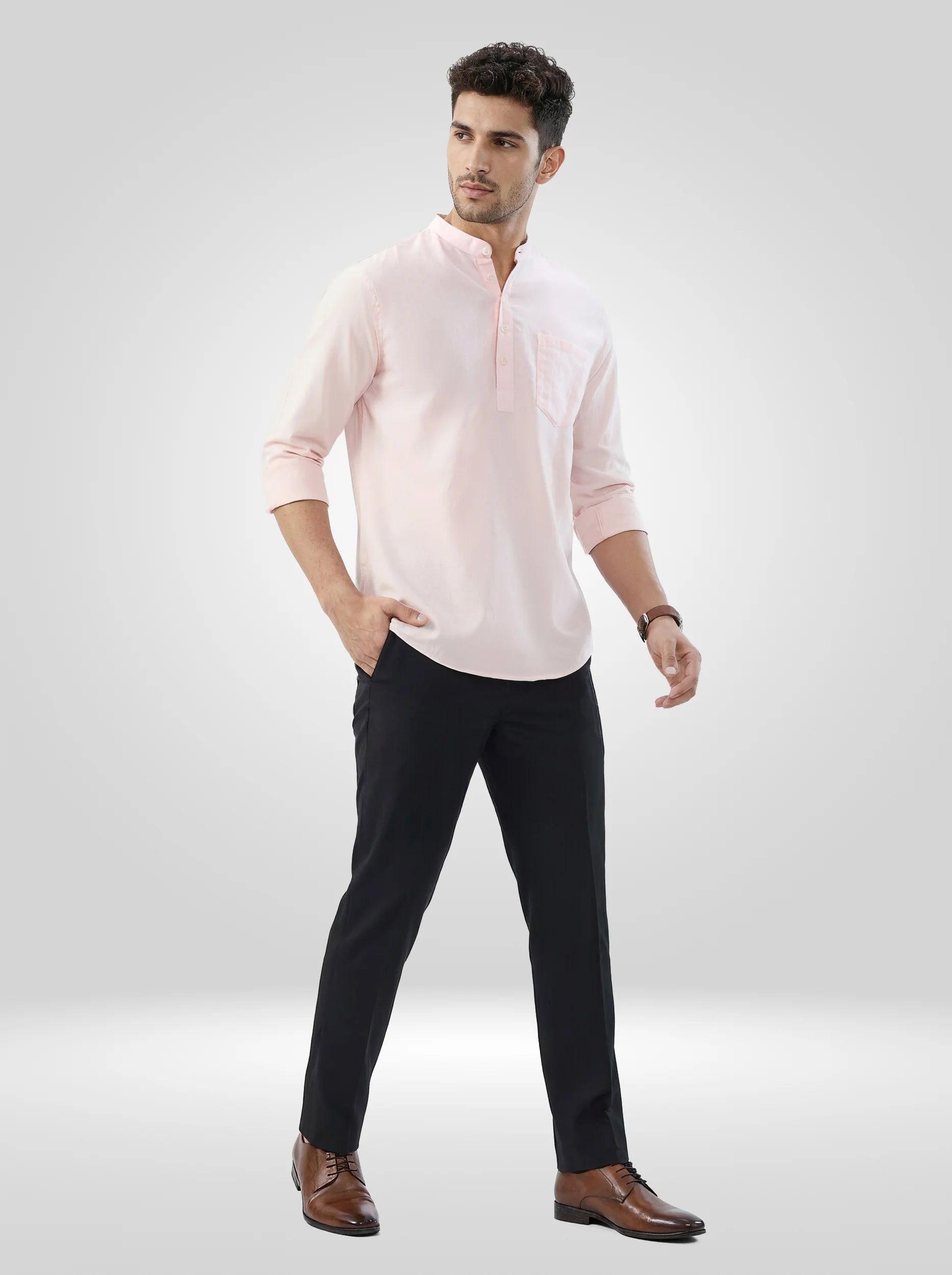 Men Pink Solid Regular Fit Shirts