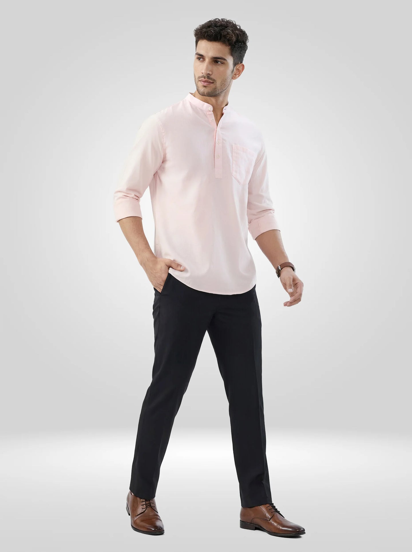 Men Shirt Solid Pink Regular Fit