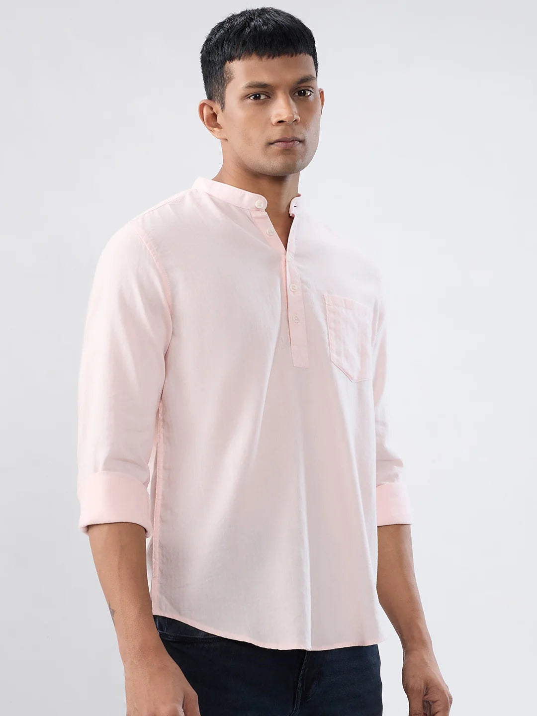 Men Shirt Solid Pink Regular Fit