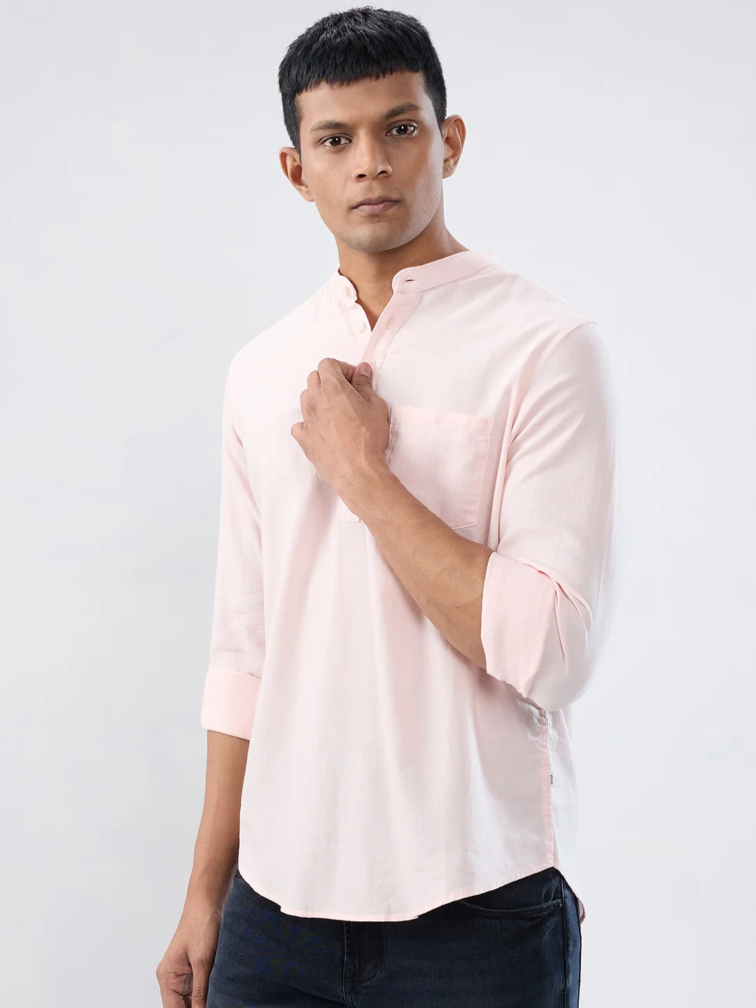 Men Shirt Solid Pink Regular Fit
