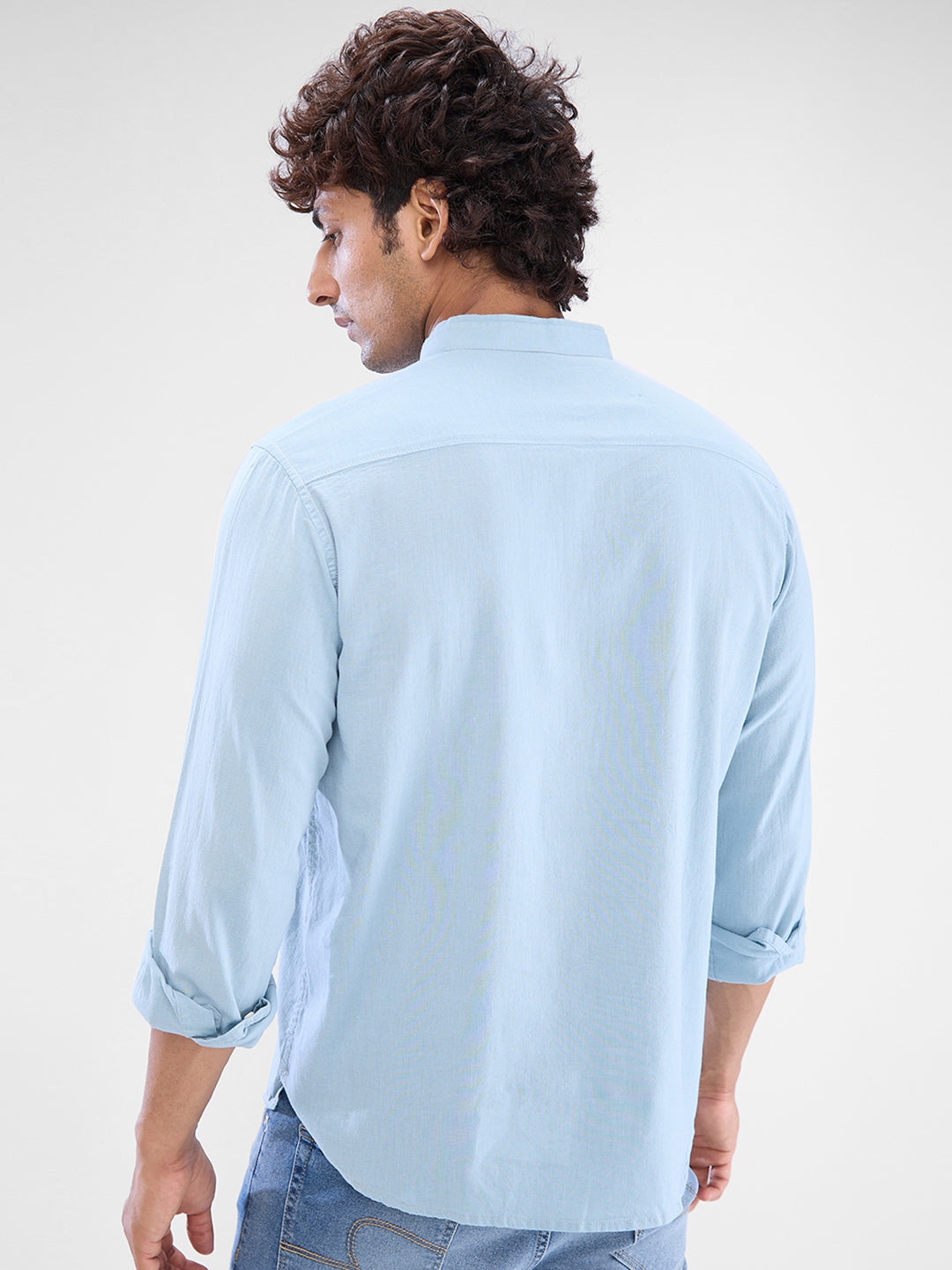 Spykar Dusty Aqua Blue Cotton Flex Full Sleeve  Kurtas For Men