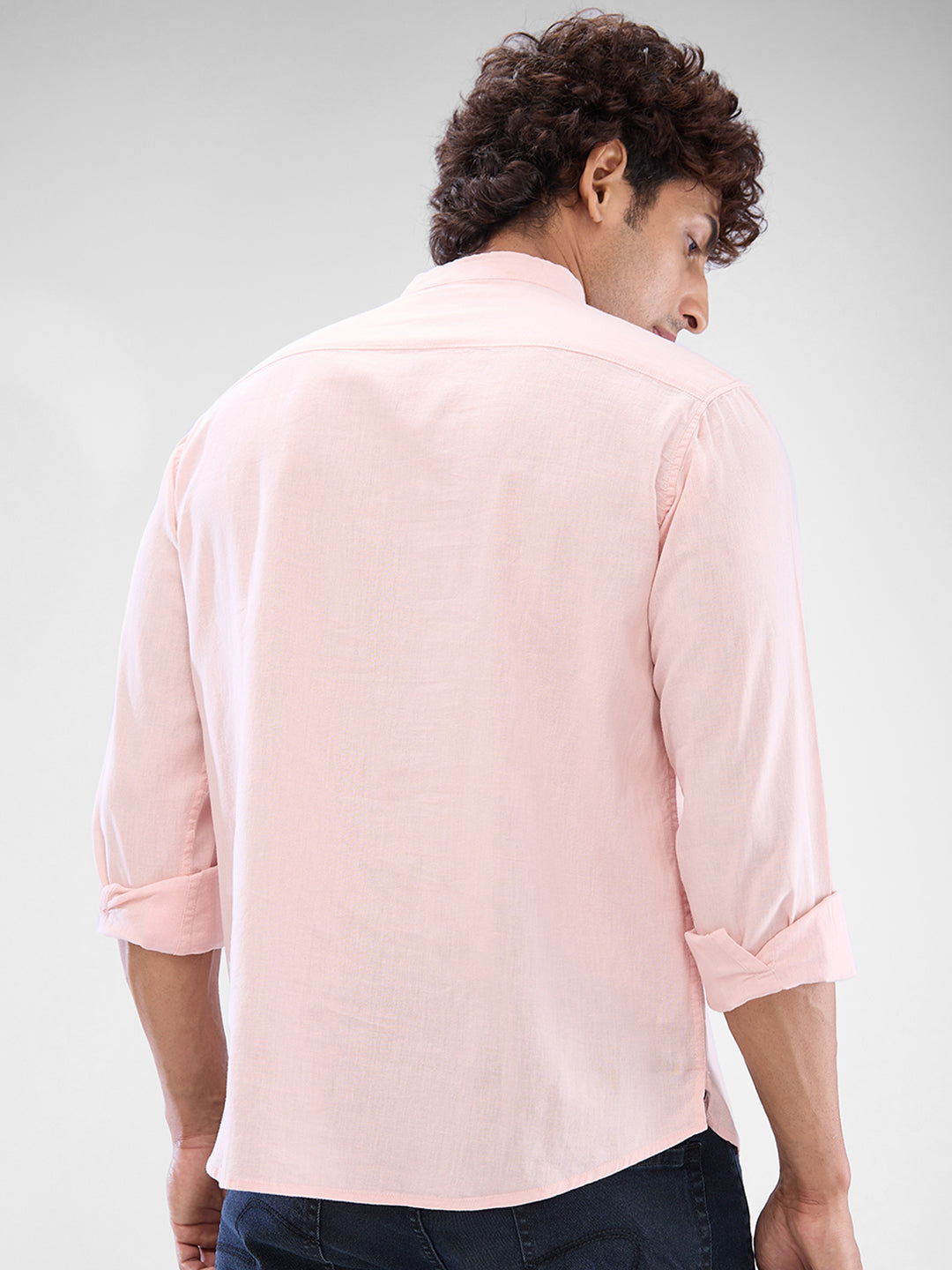 Spykar Rose Cloud Pink Cotton Flex Full Sleeve Kurtas For Men