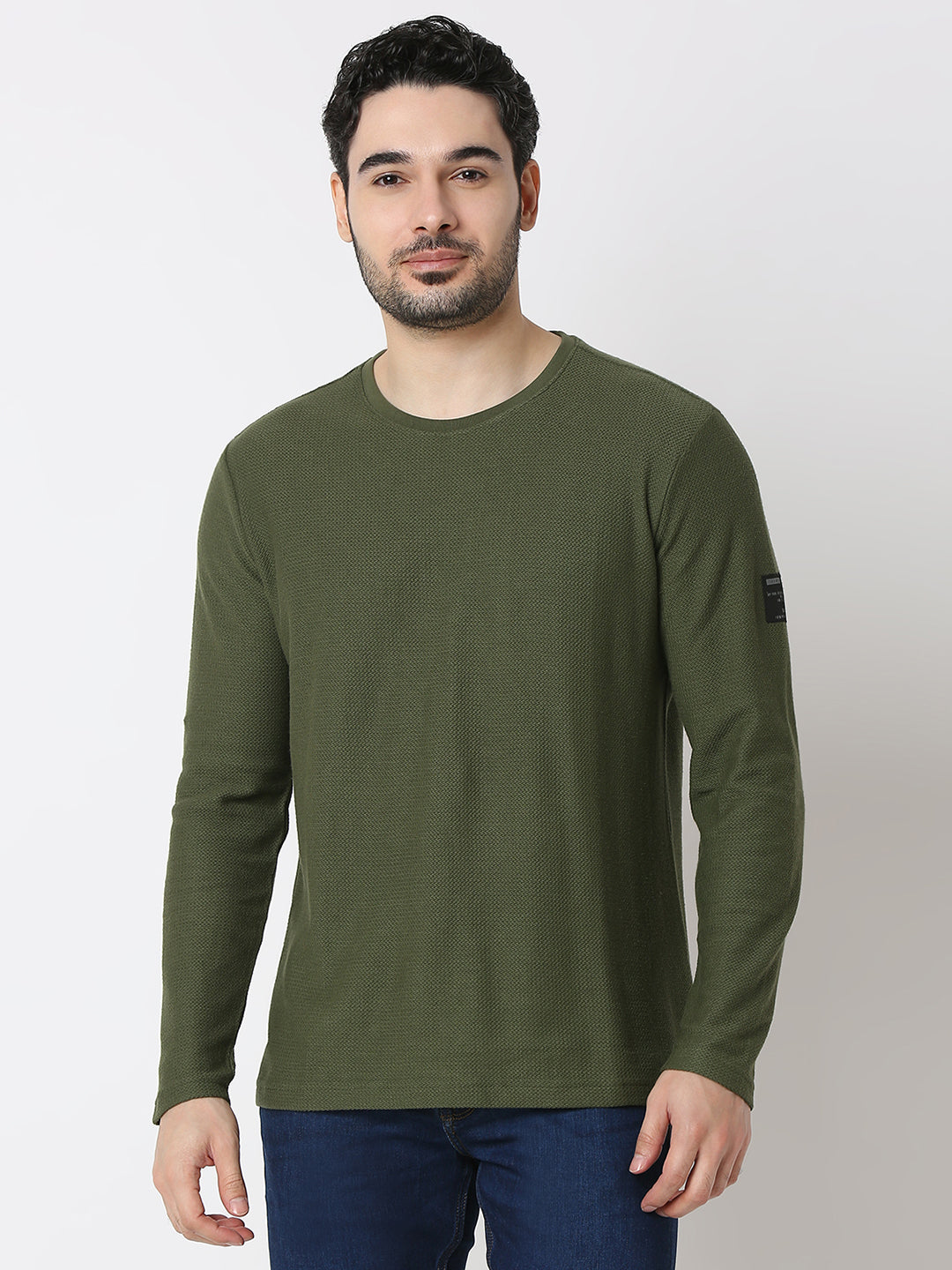 Spykar Rifle Green Cotton Poly Slim Fit T-Shirts For Men