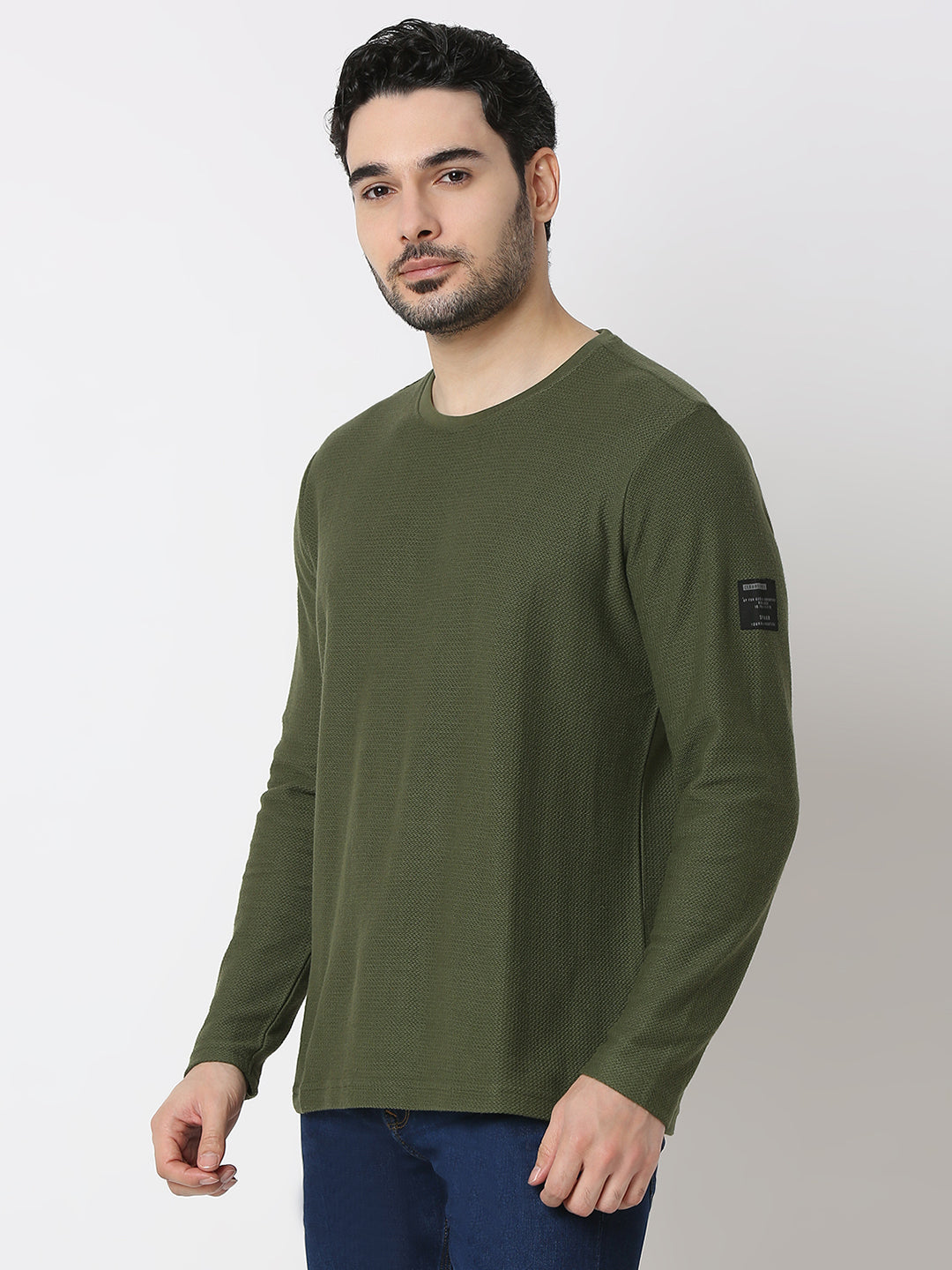 Spykar Rifle Green Cotton Poly Slim Fit T-Shirts For Men