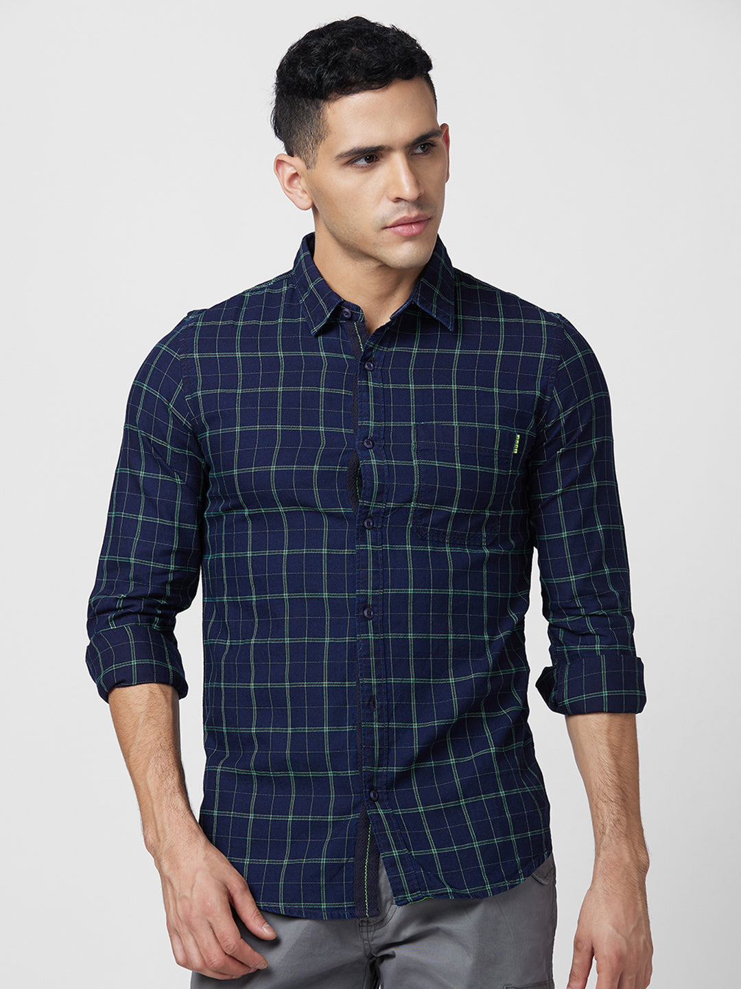 Spykar Slim Fit Tartan Checks Opaque Cotton Casual Shirt