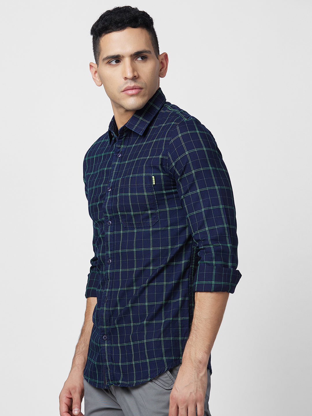 Spykar Slim Fit Tartan Checks Opaque Cotton Casual Shirt