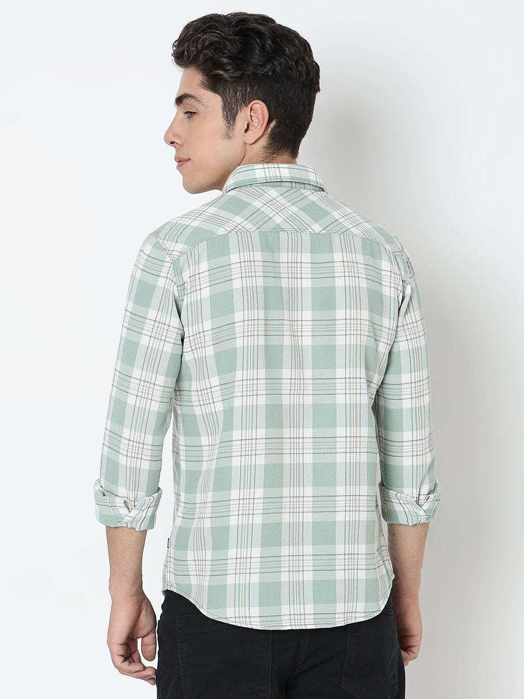 Spykar Green Regular Fit Full Sleeves Cotton Checked Shirt For Men