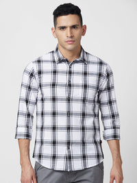 Spykar Slim Fit Windowpane Checks Opaque Cotton Casual Shirt