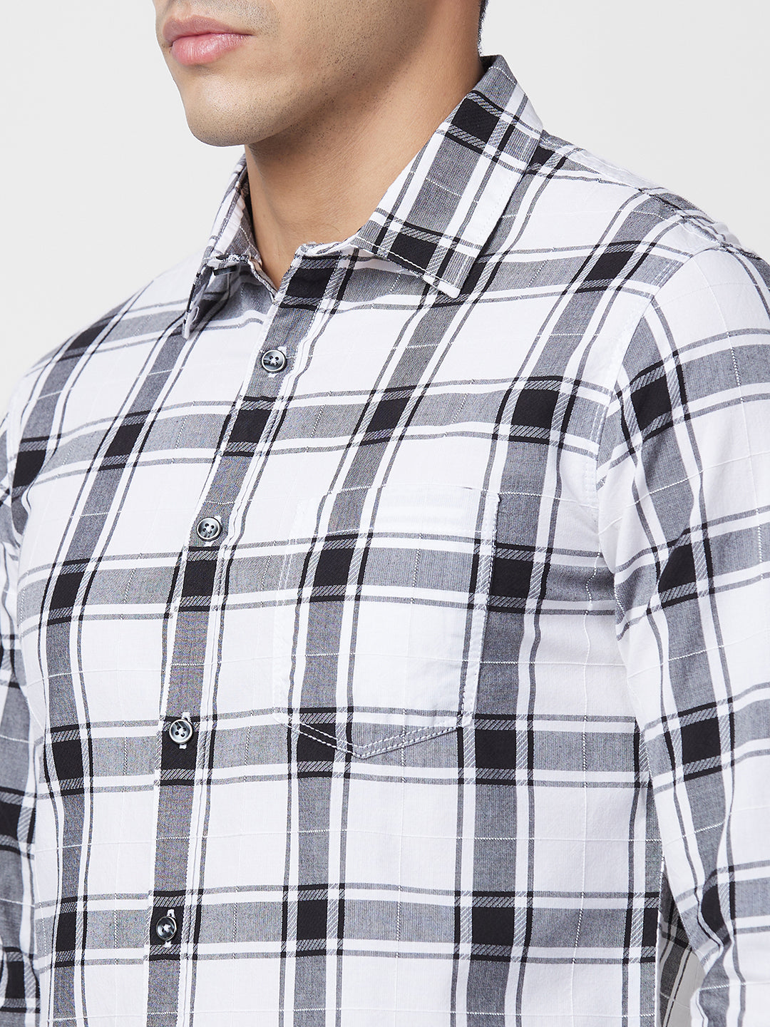 Spykar Slim Fit Windowpane Checks Opaque Cotton Casual Shirt