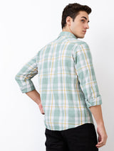 Men Shirt Check Green Slim Fit