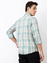 Men Shirt Check Green Slim Fit