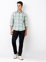 Men Shirt Check Green Slim Fit