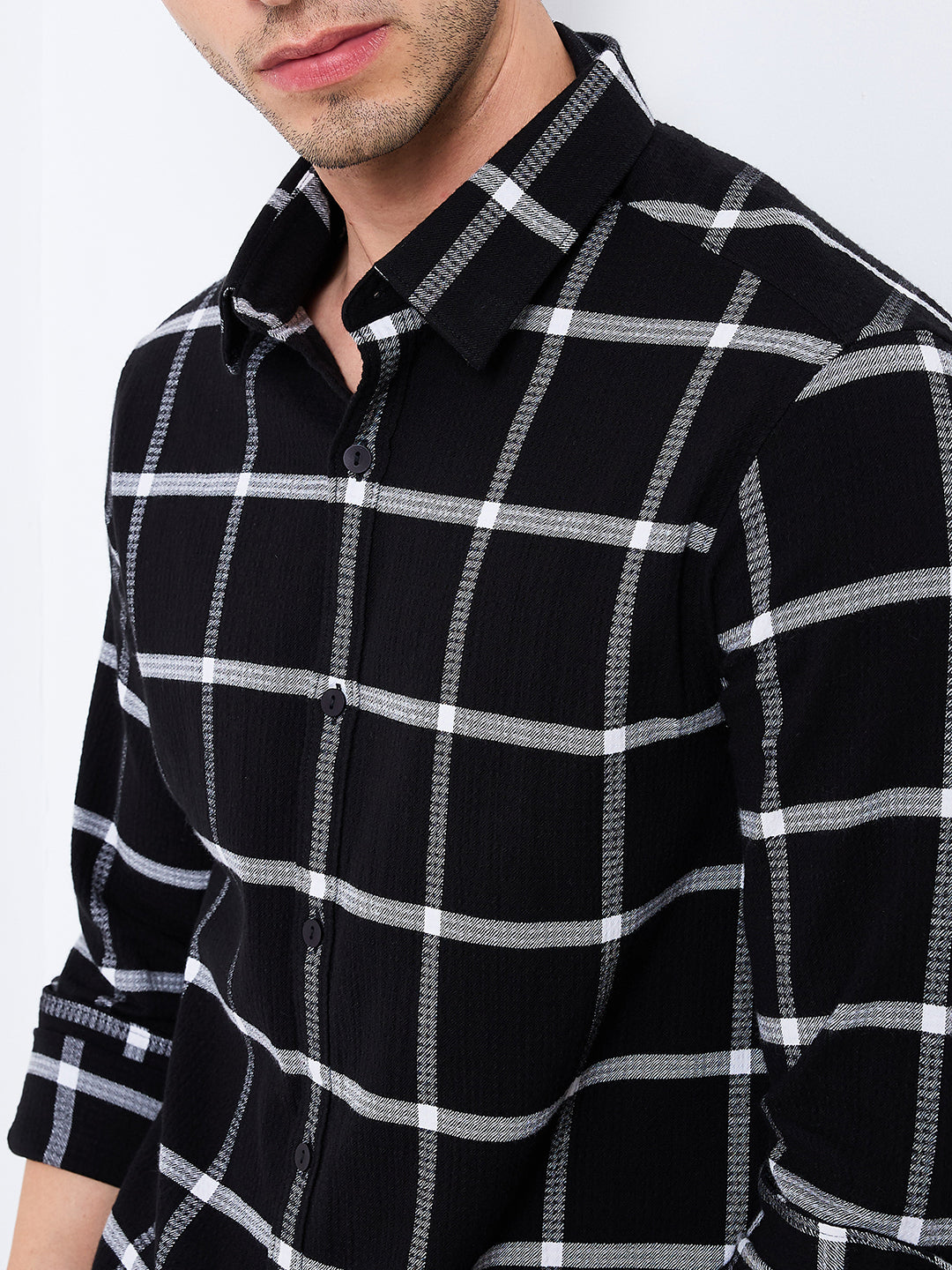 Spykar Black Slim Fit Checkered Full Sleeve Shirt For Men