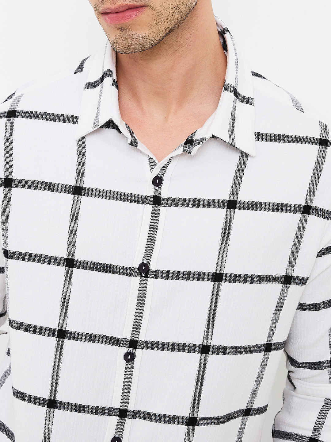 Spykar White Slim Fit Checkered Full Sleeve Shirt For Men