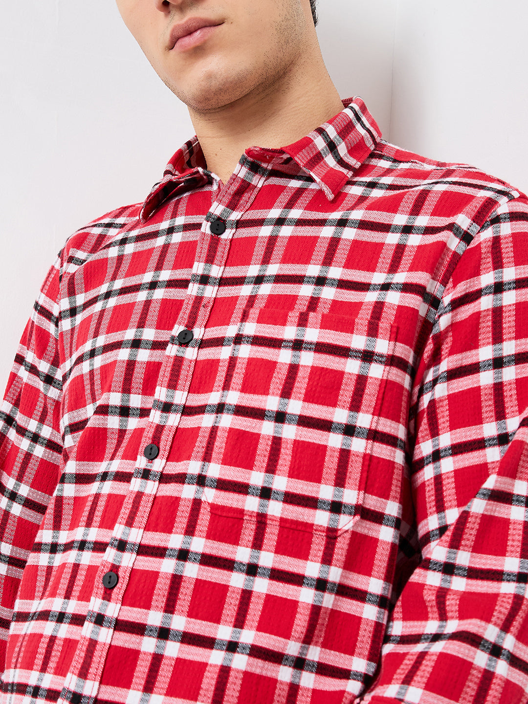 Spykar Red Slim Fit Checkered Full Sleeve Shirt For Men