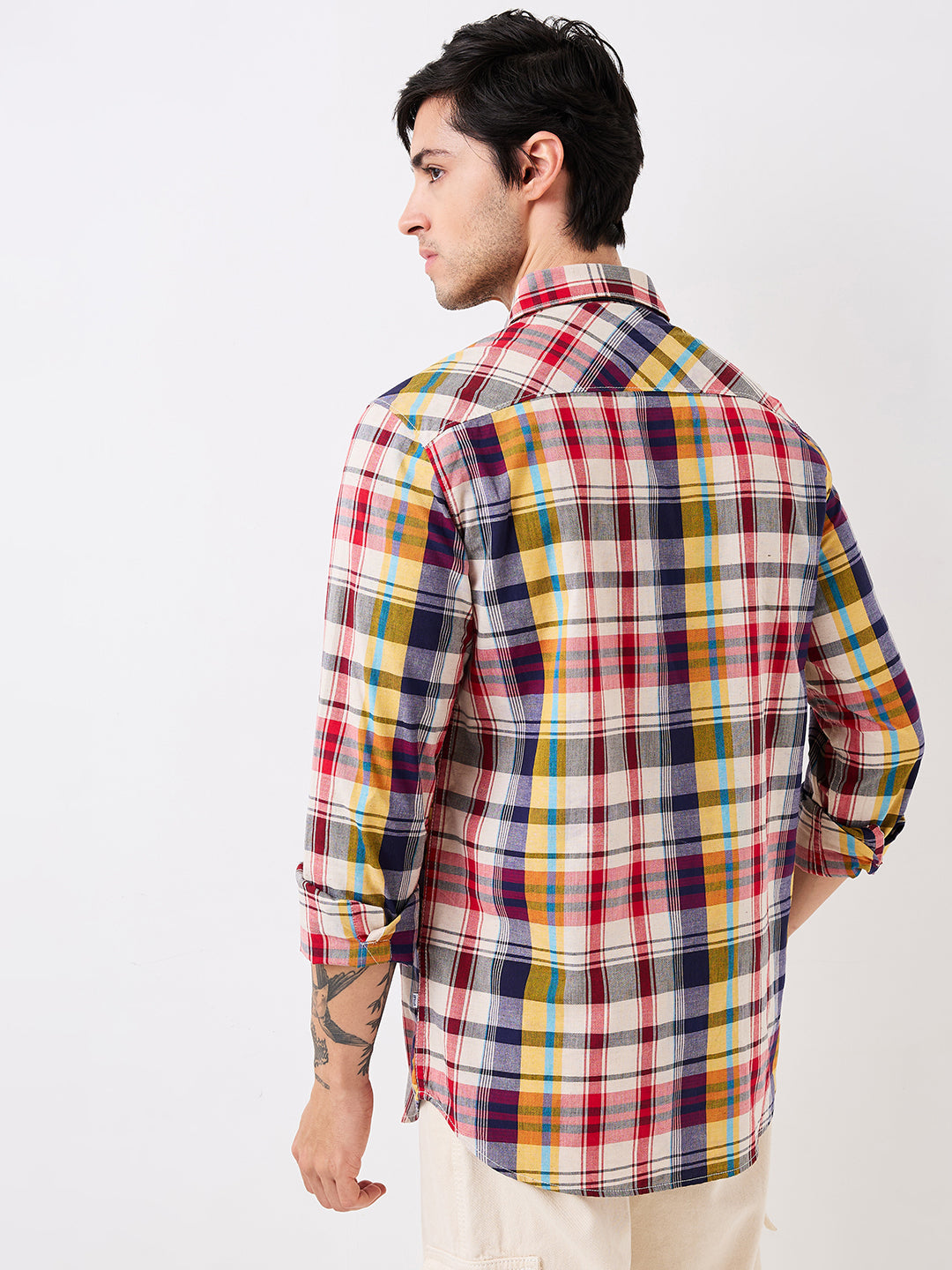 Spykar Red Slim Fit Checkered Full Sleeve Shirt For Men