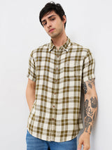 Men Shirt Check Green Slim Fit