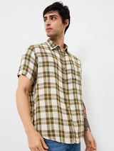 Men Shirt Check Green Slim Fit
