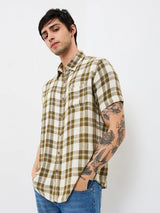 Men Shirt Check Green Slim Fit