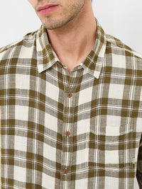Men Shirt Check Green Slim Fit