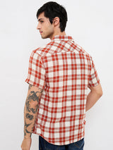 Men Shirt Check Brown Slim Fit