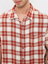 Men Shirt Check Brown Slim Fit