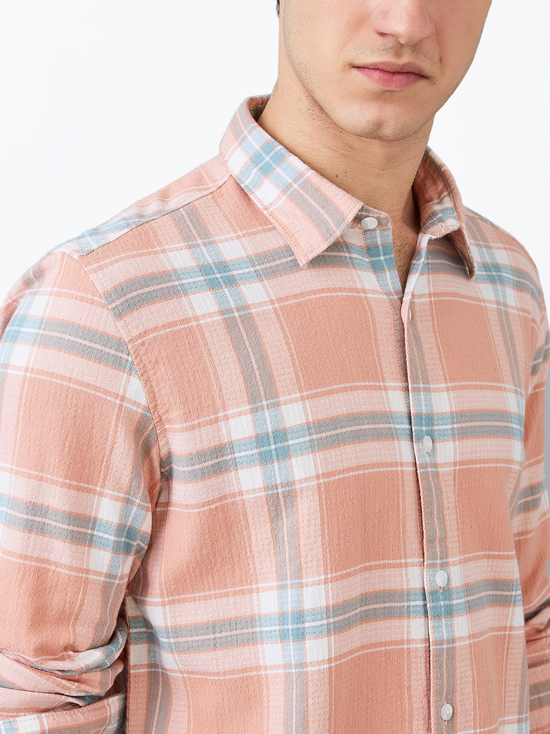 Spykar Pink Slim Fit Checkered Full Sleeve Shirt For Men