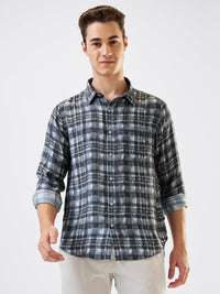 Men Shirt Check Grey Slim Fit